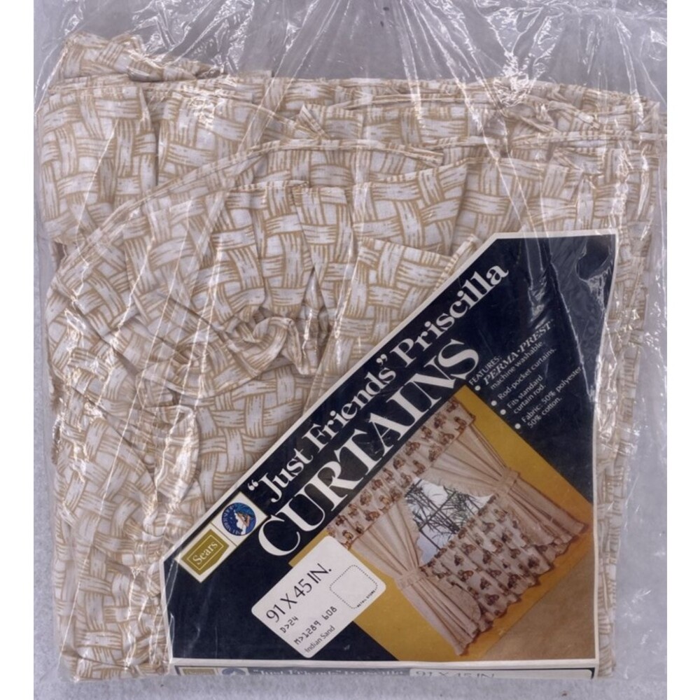 Sears Just Friends Priscilla Ruffled Curtains Basket Weave Pattern 91x45 Vintage